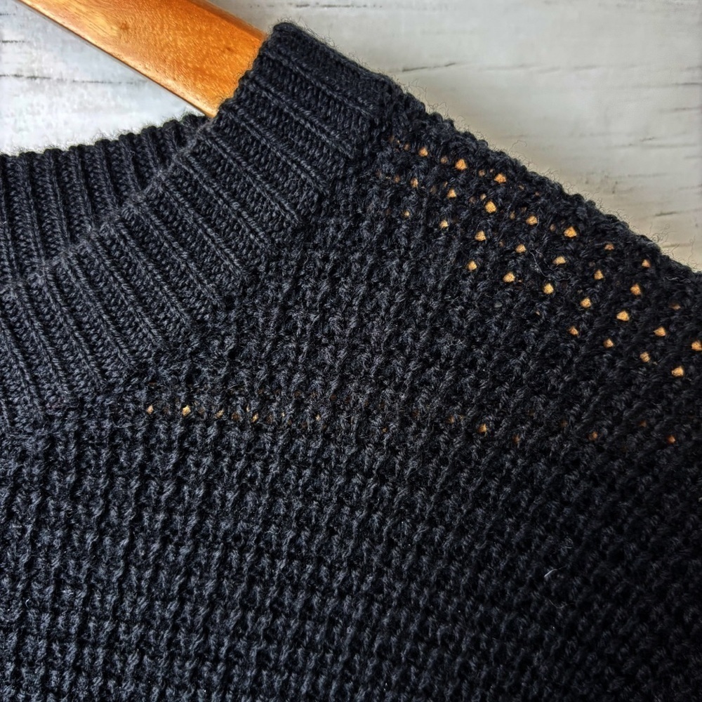 Aritzia Wilfred Free Hillside Sweater Black 100% Wool Crewneck Waffle Knit S - Picture 5 of 13